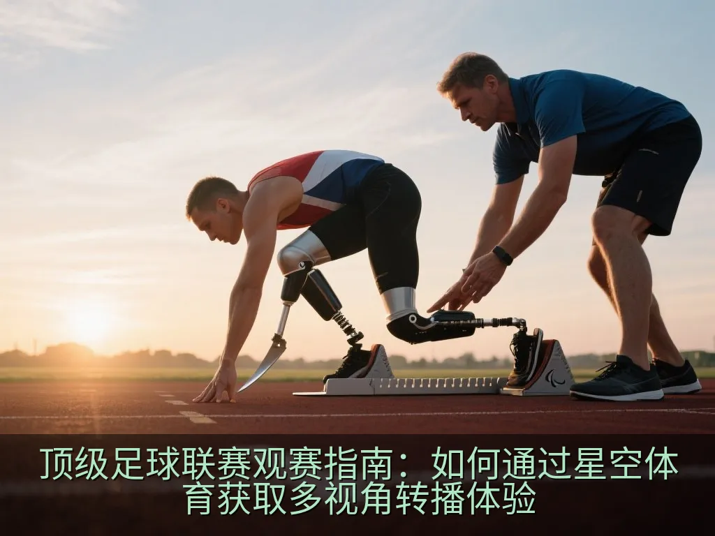 灯光璀璨的现代足球场全景，绿色草坪，无任何标志物